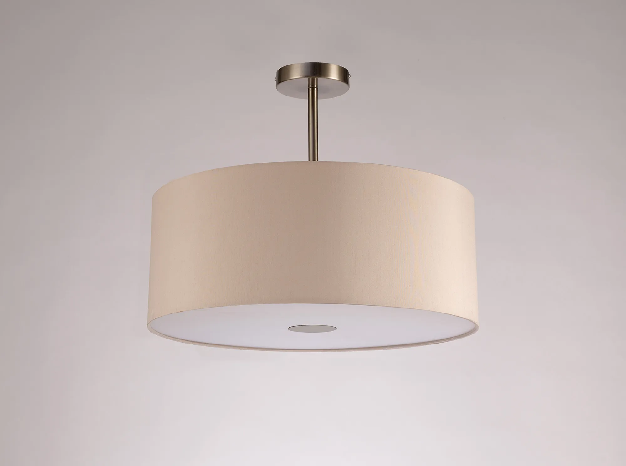 Baymont 50cm Semi Flush 1 Light Satin Nickel, Nude Beige/Moonlight, Frosted Diffuser DK0264  Deco Baymont SN NU